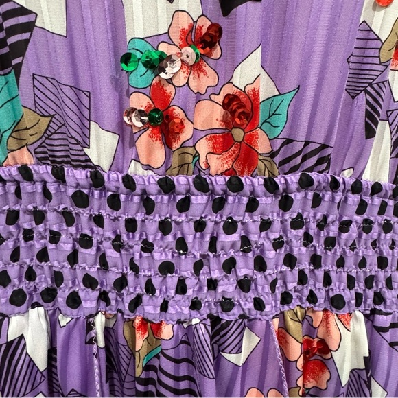 Diane Freis Floral Purple Sequined Dancer Dress Georgette Asymmetrical Vintage - Picture 6 of 13